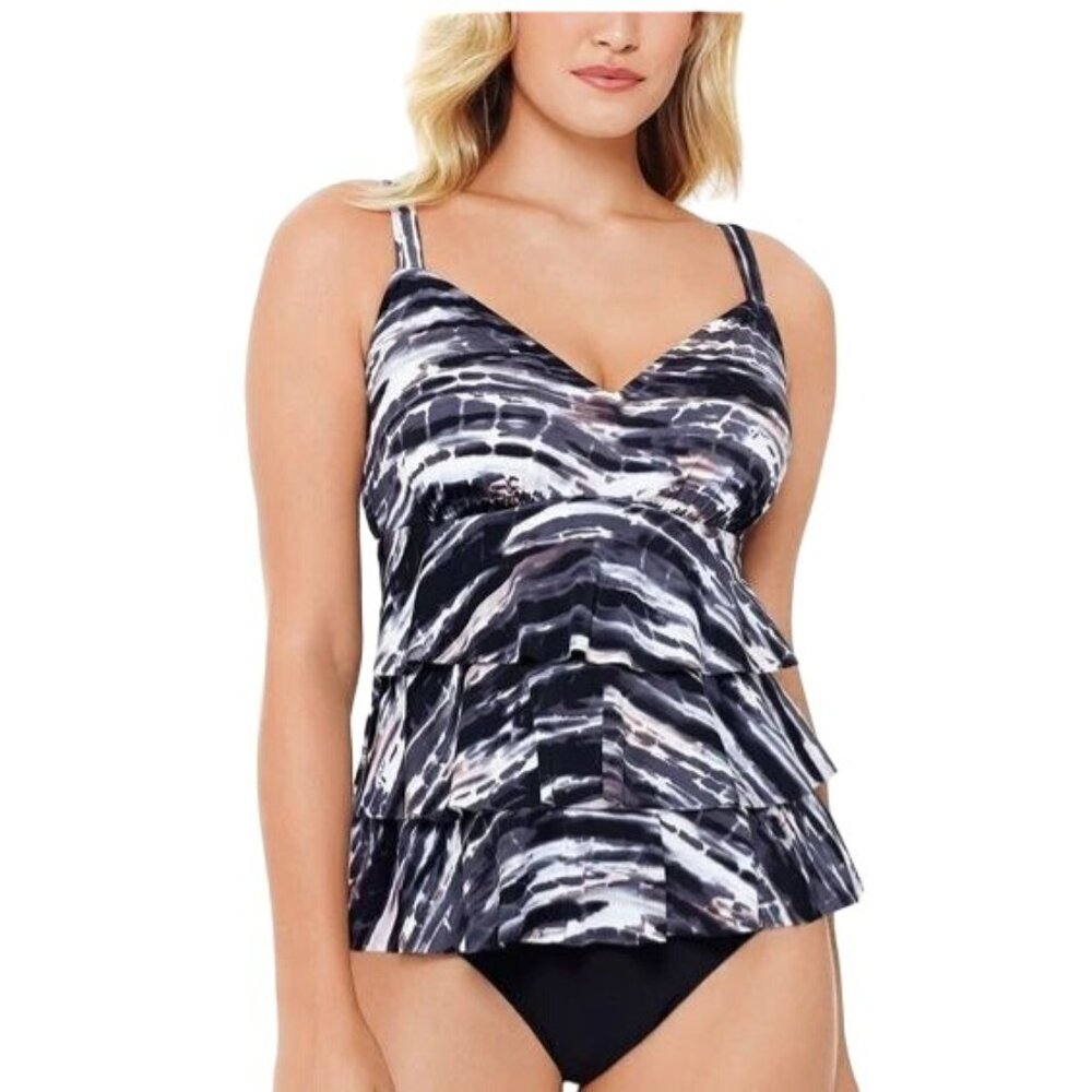 NEW Swim Solutions Tiered One-Piece Swimsuit in Nuetral Multi, Size 10‎